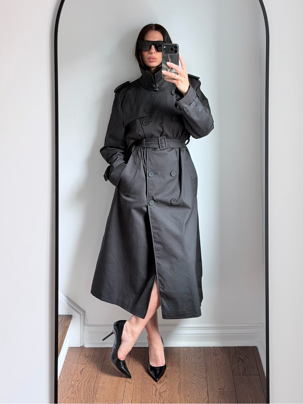 NWT QUINCE Long Trench Coat Organic Cotton Size XL Black